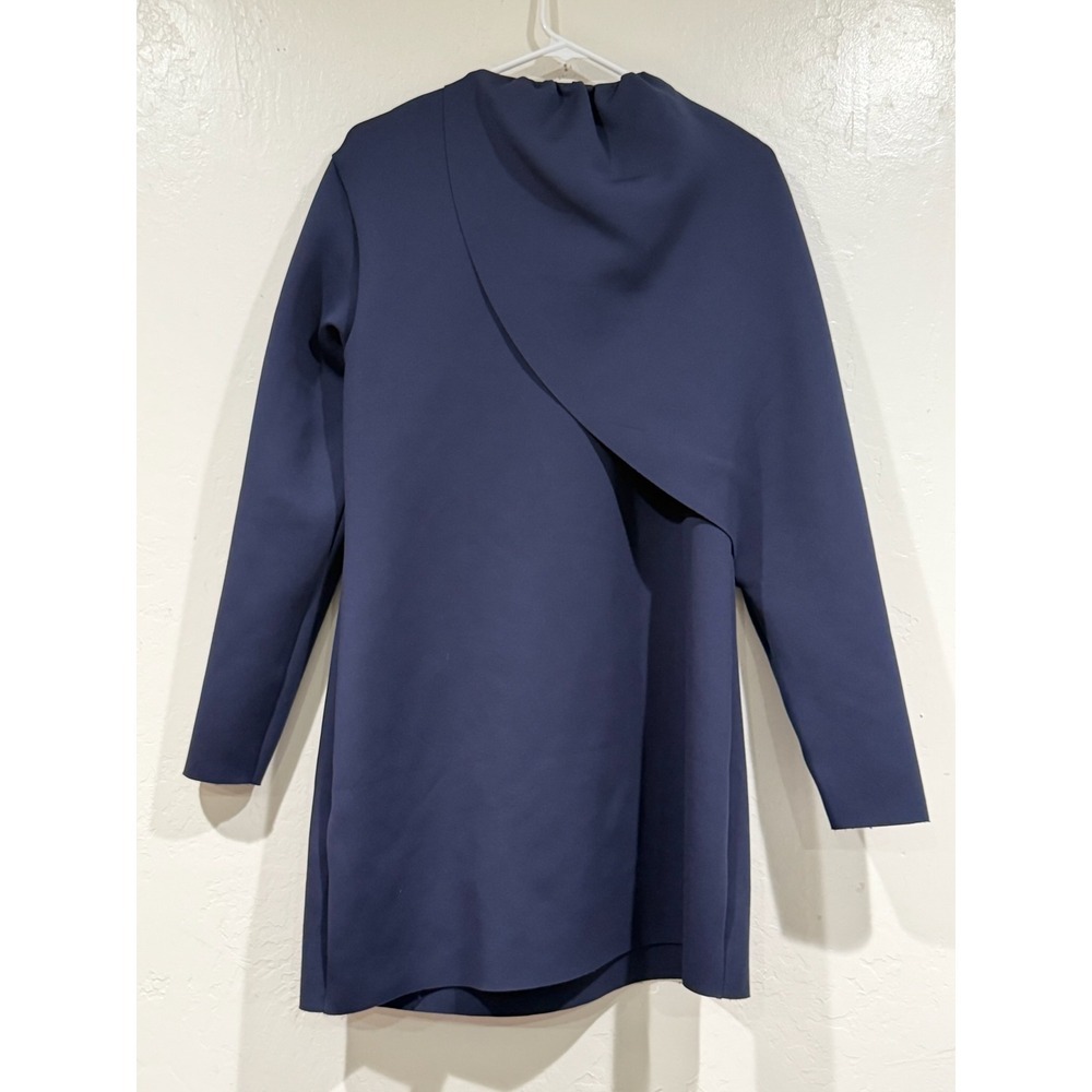 COS Navy Blue Scuba Draped Mini Dress Long Sleeve Sculptural L - Picture 4 of 7